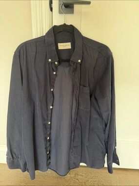 Officine Generale Navy Button-Up Linen Blend Shirt